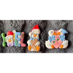 1987 Ceramic Duck “First Christmas” Ornaments Lot Of 3 Artist Painted